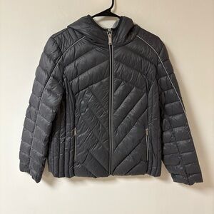 BCBG Generation Women's Gray Quilted Puffer Jacket Hooded Large